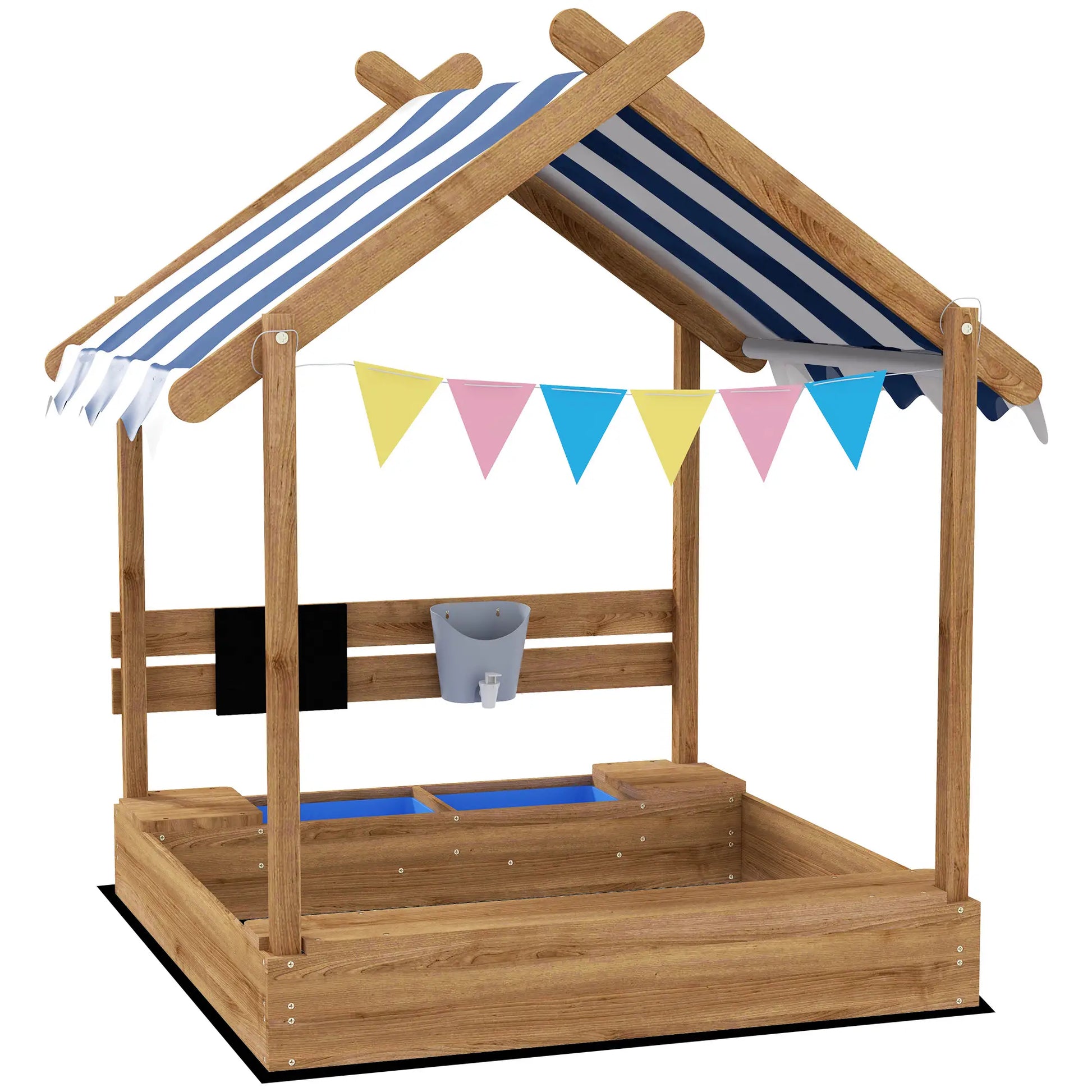 Nancy's Donnini Zandbak - Kinderzandbak - Met Dak - Bruin / Wit - Dennenhout - ± 125 x 115 x 145 cm