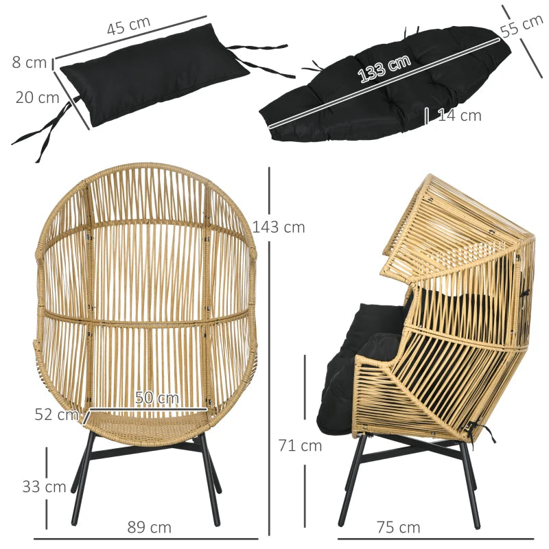 Nancy's Madail Loungestoel - Tuinstoel - Relax Stoel - Eierstoel - Zand / Zwart - Rotan
