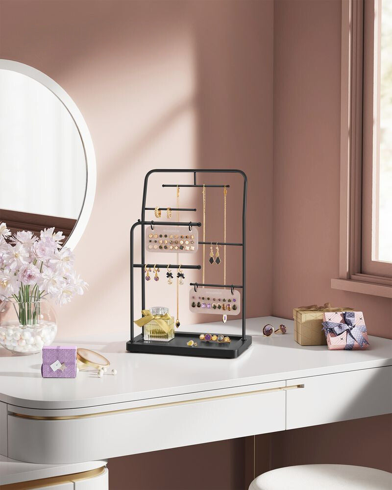 Nancy's Casegas Sieradenhouder - Sieraden rek - Sieradenstandaard - Zwart - Staal / Fluweel - Nancy Homestore
