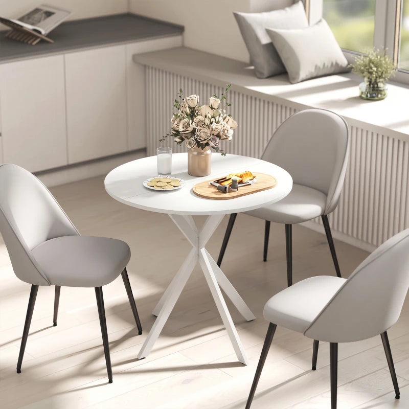 Nancy's Travo Eettafel rond - Ronde eettafel met houtlook - Wit - Spaanplaat / Staal - Ø80 x 75H cm