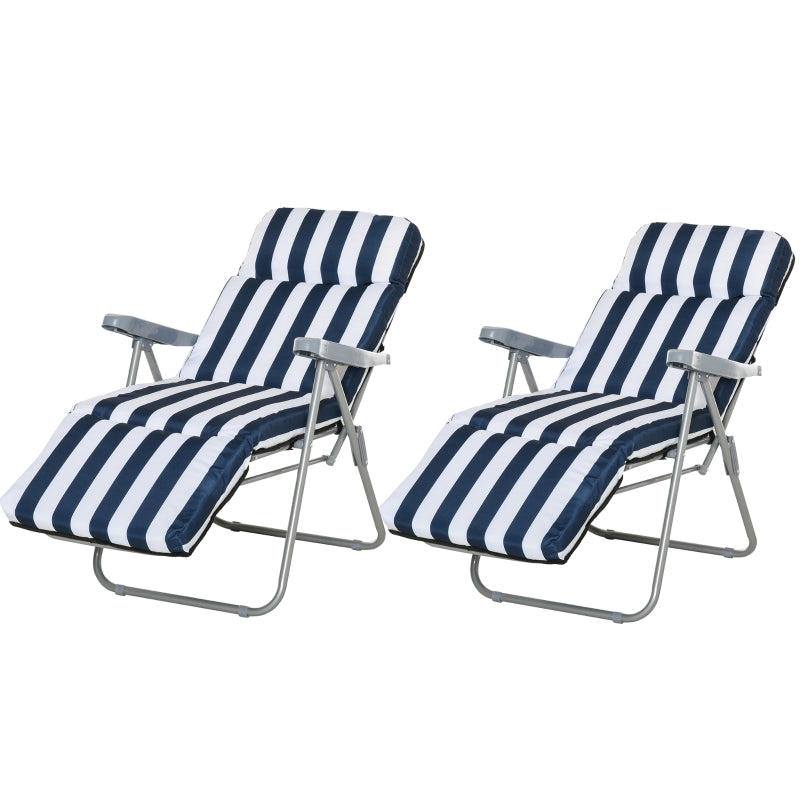 Nancy's Workhall 2x Folding Chair with Armrest - Foldable Lounger - Garden Chair - Adjustable - Set of 2 - Blue/White