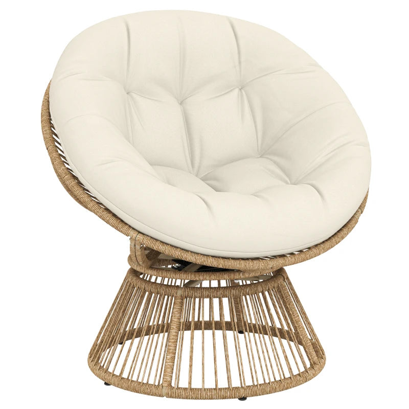 Nancy's Sampeyre Loungestoel - Draaistoel - Buitenstoel - Tuinstoel - Crèmewit - Rotan - ± 95 x 80 x 85 cm