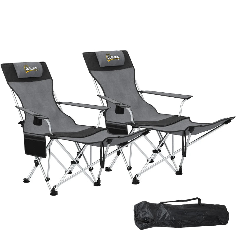Nancy's Radicofani Campingstoelen - Strandstoelen - Set van 2 - Opvouwbaar - Grijs / Zwart