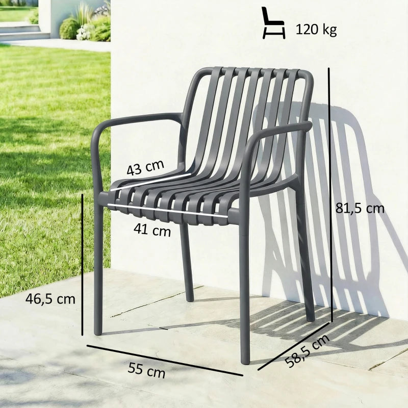 Nancy's Sistiana Tuinstoelen - Set van 4 - Terrasstoelen - Buitenstoelen - Donkergrijs - Kunststof
