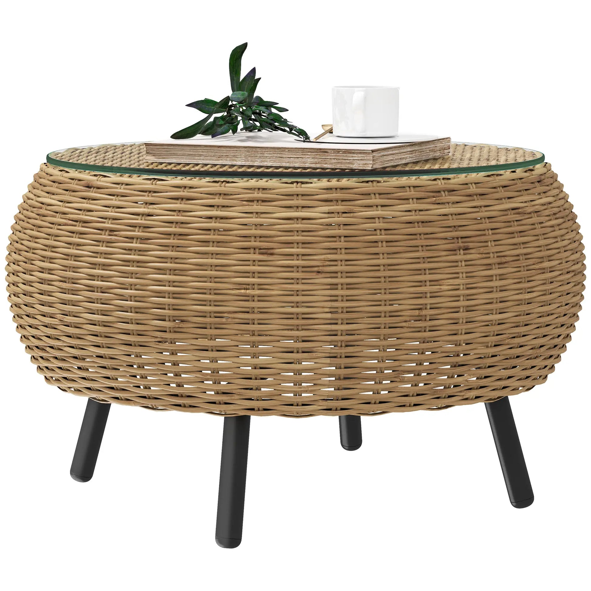 Nancy's Cigliano Tuintafel - Terrastafel - Balkontafel - Rotan / Glas - ± Ø 75 x 40 cm