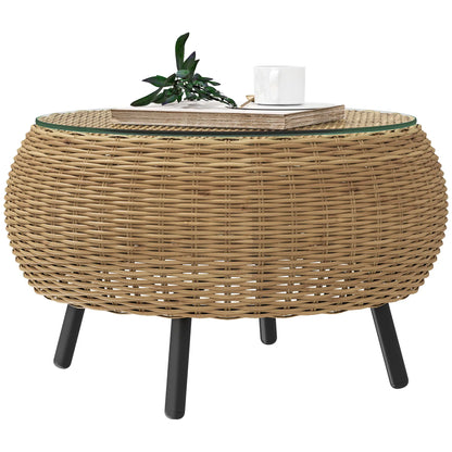 Nancy's Cigliano Tuintafel - Terrastafel - Balkontafel - Rotan / Glas - ± Ø 75 x 40 cm