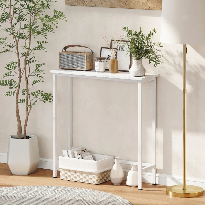 Nancy's Menaggio Sidetable - Consoletafel - Bijzettafel - Wit - Marmerlook - ± 75 x 25 x 75 cm