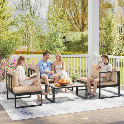 Nancy's Reitano Loungeset - Tuinset - Terrasset - 4-Delige Lounge Set - Zwart / Kaki / Grijs