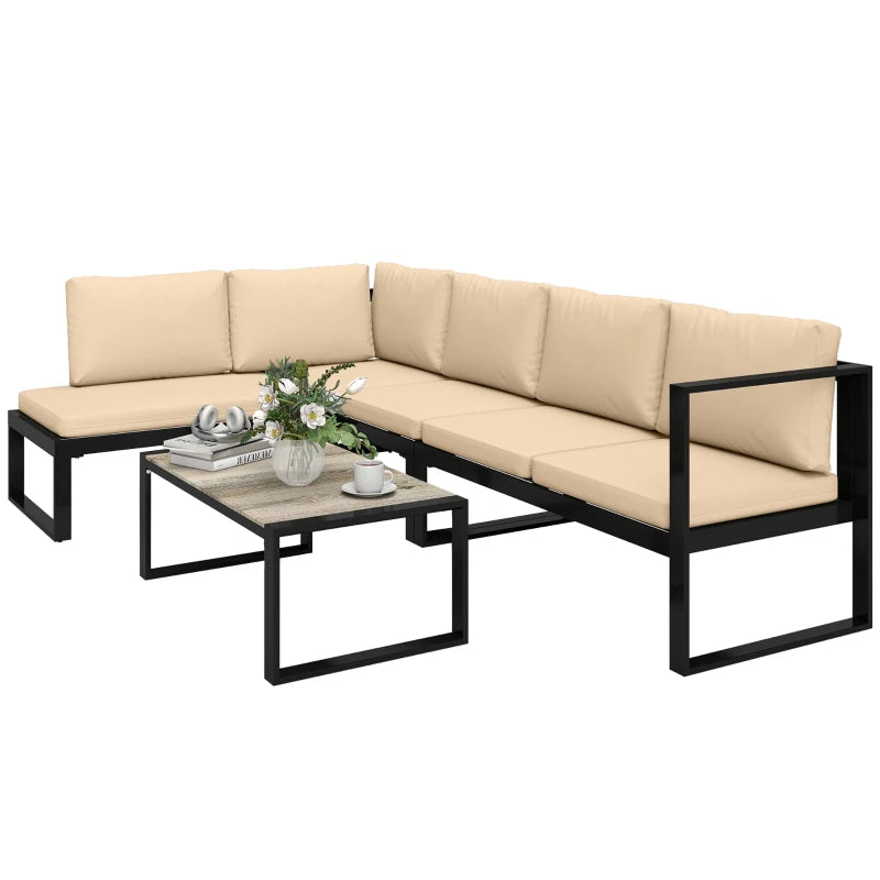 Nancy's Reitano Loungeset - Tuinset - Terrasset - 4-Delige Lounge Set - Zwart / Kaki / Grijs
