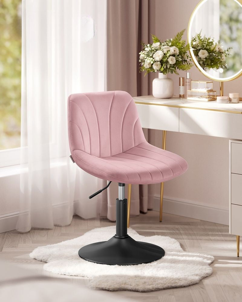 Nancy's Praiano Make-Up Kruk - Make Up stoel - Draaistoel - Kaptafel kruk - In hoogte verstelbaar - Pastelroze - Fluweel
