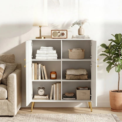 Nancy's Tenno Commode - Dressoir - Opbergkast - Crème / Goud - ± 105 x 40 x 125 cm