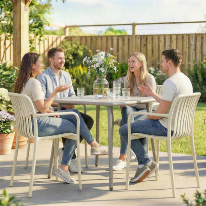 Nancy's Sistiana Tuinstoelen - Set van 4 - Terrasstoelen - Buitenstoelen - Crèmewit - Kunststof