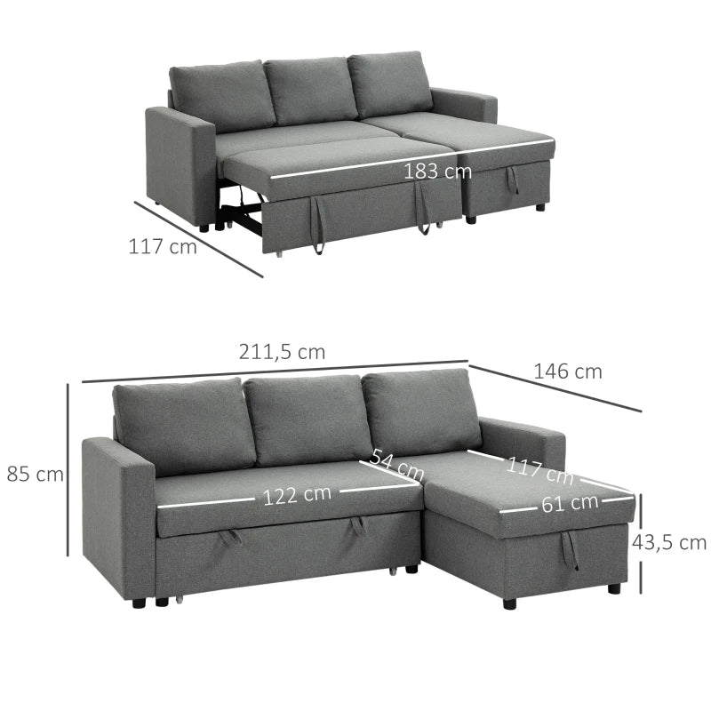 Nancy's Alfedena Hoekbak - Zitbank - Chaise Longue - Slaapbank - Lichtgrijs - 210 cm breed