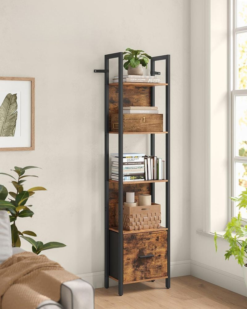 Nancy's Mercatino Boekenkast - Opbergkast - Vitrinekast - Vintage Bruin / Zwart - ± 40 x 25 x 165 cm