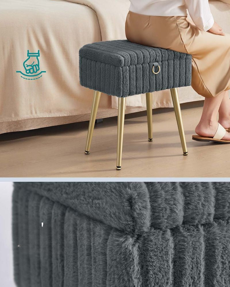 Nancy's Ospedaletto Make-Up Krukje - Hocker - Make Up Tafel Kruk met Opbergruimte - Grijs - 30 x 40 x 50 cm