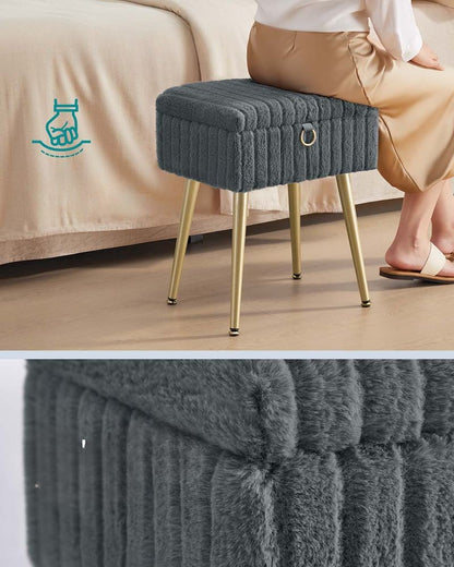 Nancy's Ospedaletto Make-Up Krukje - Hocker - Make Up Tafel Kruk met Opbergruimte - Grijs - 30 x 40 x 50 cm