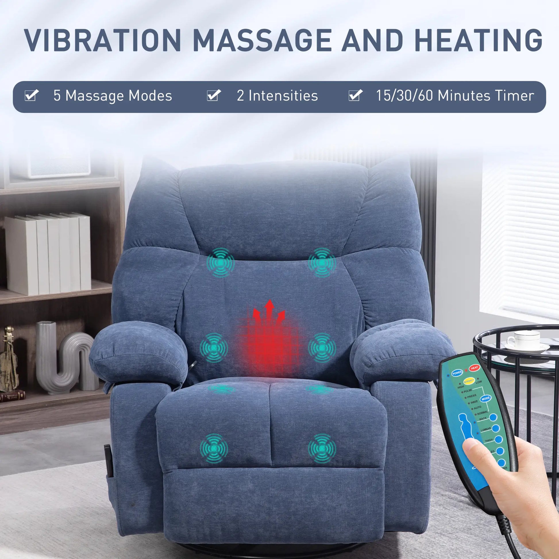 Nancy's Guardizela Massagestoel - Relaxfauteuil - Relaxstoel - Verstelbare Rugleuning - Draaibaar - Voetensteun - Blauw