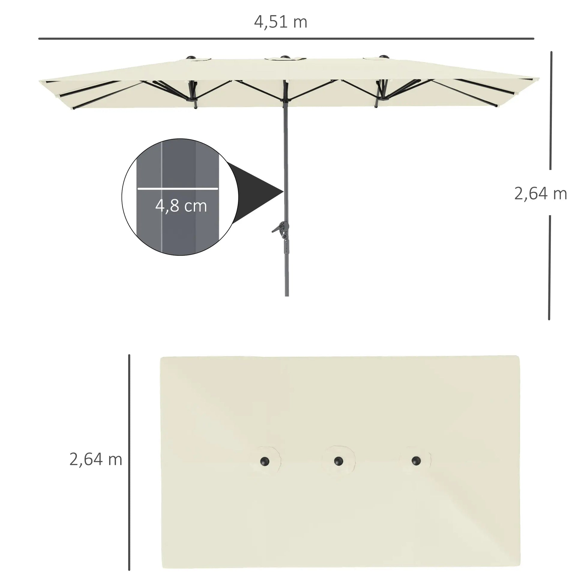 Nancy's Cremeno Parasol - Tuinparasol - UV-Bestendig - Roomwit- ± 450 x 265 x 265 cm