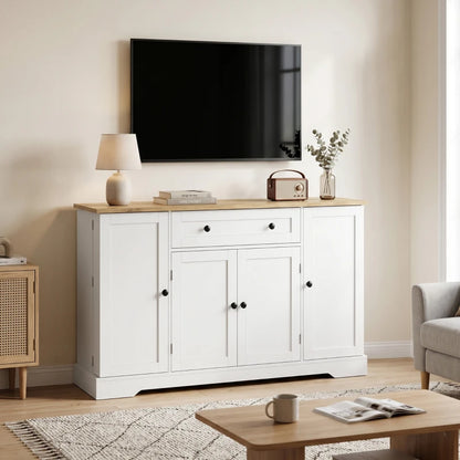 Nancy's Teglio Keukenkast - Opbergkast - Voorraadkast - Dressoir - Wit / Eiken - ± 140 x 40 x 85 cm