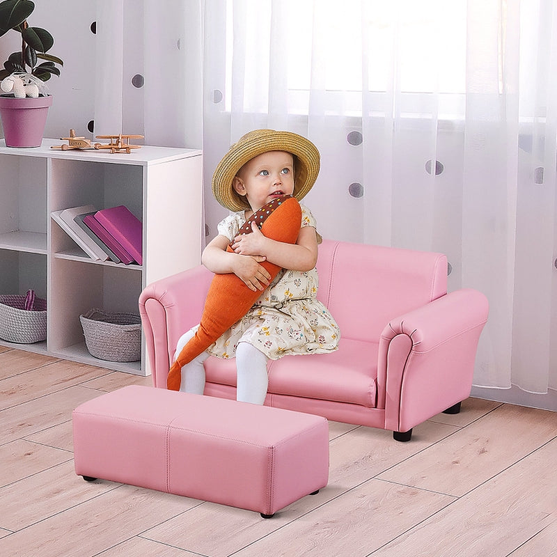 Nancy's Bronco Kinderbank Met Voetenbank - Kinderfauteuil - 2-Delige Set - Roze