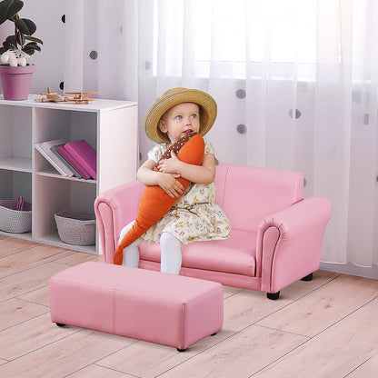 Nancy's Bronco Kinderbank Met Voetenbank - Kinderfauteuil - 2-Delige Set - Roze