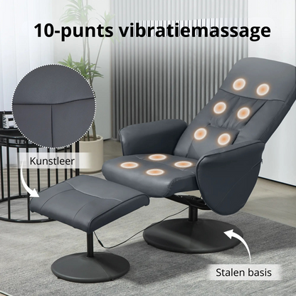Nancy's Verdelhos Massagestoel met Voetenbankje - Massage Fauteuil - Relaxstoel - Donkergrijs - Kunstleer