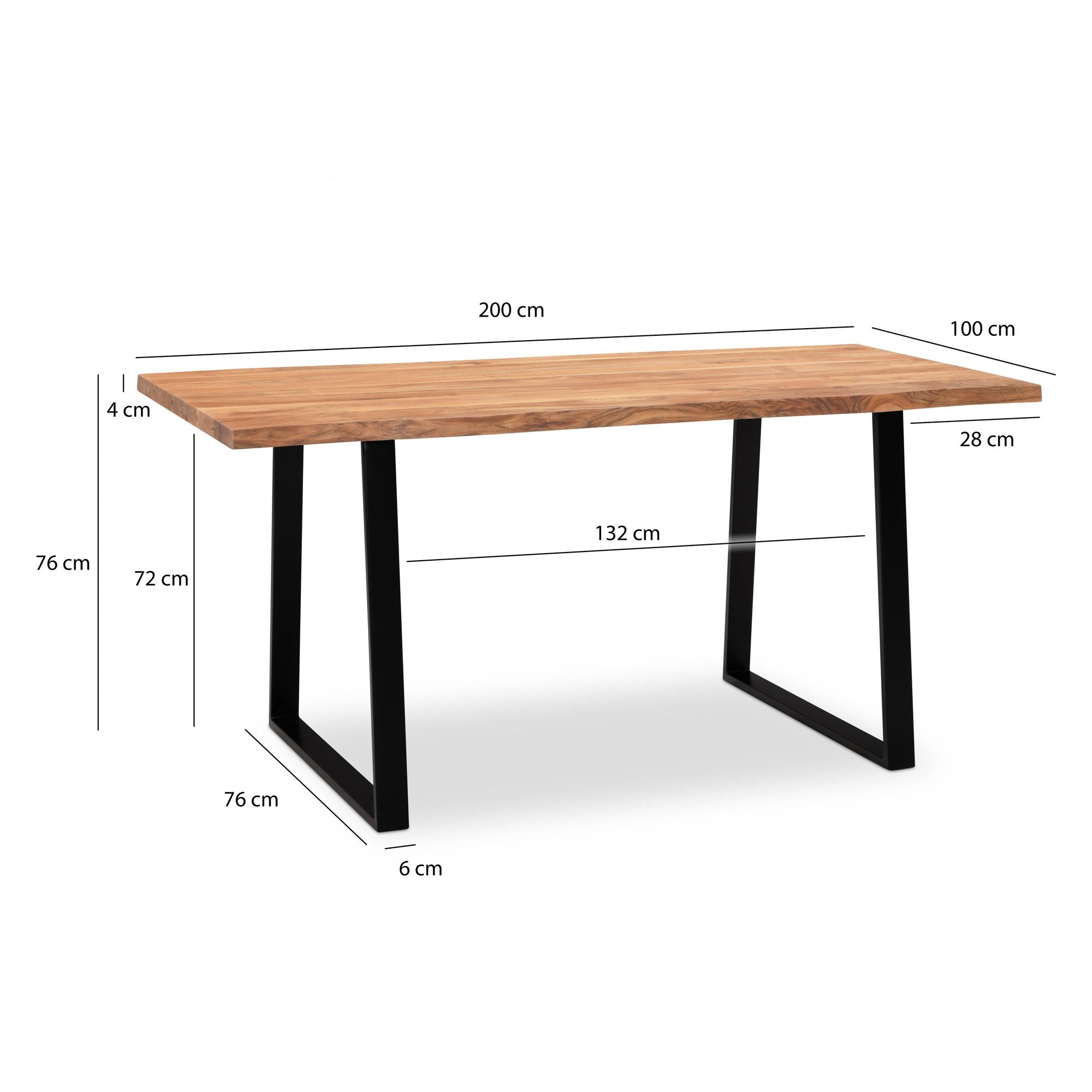 Table à manger Bugalhas de Nancy - Table de salle à manger - Table de cuisine - Bois d'acacia / Acier - ± 200 x 100 x 75 cm