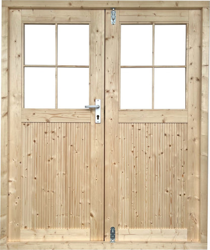 EASTWALL Portes doubles en rondins en bois de pin 171 x 180 cm Porte de jardin avec charnières et serrures, cadres inclus