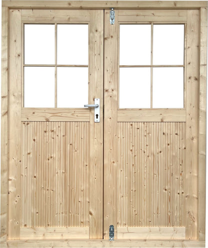 EASTWALL Double log cabin doors pine wood 171 x 180 cm Garden door including hinges and locks, Including frames