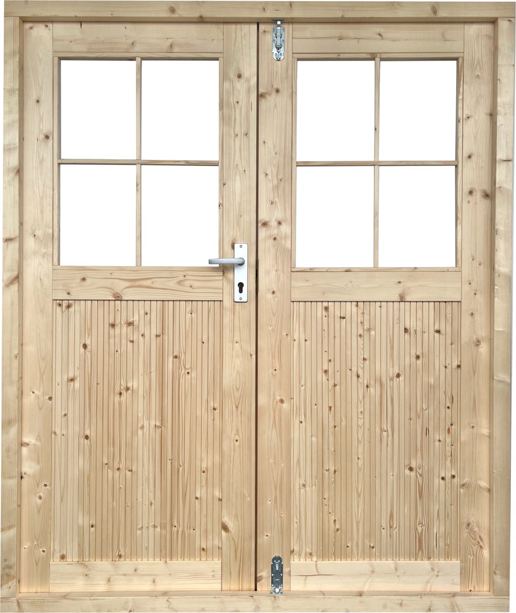 Tweedekans EASTWALL Dubbele blokhut deuren vurenhout 150 x 180 cm houten deur Inclusief hang- en sluitwerk Inclusief kozijnen