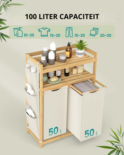 Nancy's Oderzo Wasmand - Wassorteerder - Wasbox - 2 Vakken - Bamboe - 100 Liter
