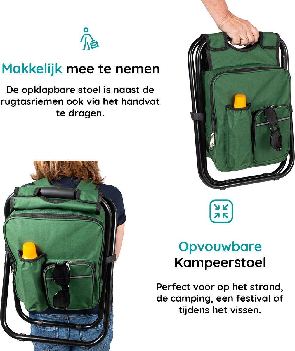 EASTWALL Relaxy 3 in 1 Rugzak vouwkruk met koeltas Groen
