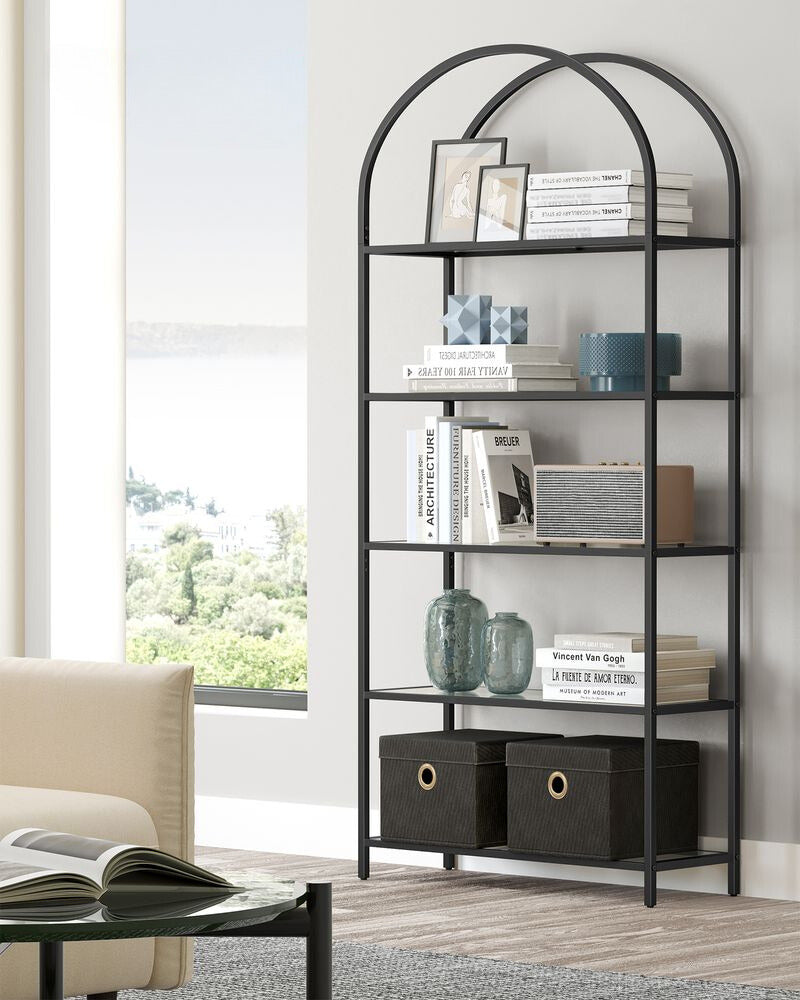 Nancy's Runcorn Bookcase - Wall cabinet - Storage cabinet - Black - Steel - Glass - 83 x 30.2 x 183.5 cm