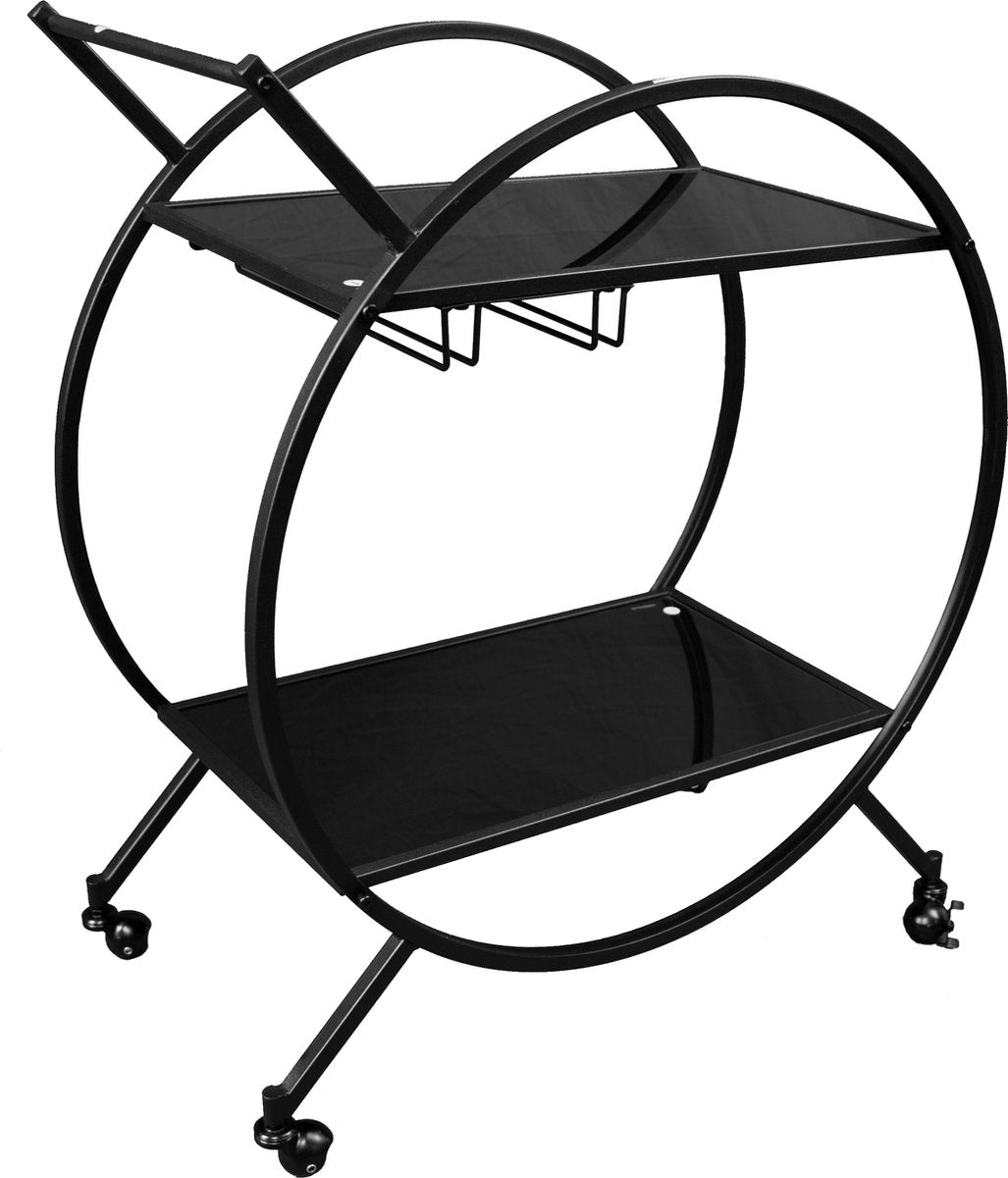 Eleganca Bar trolley with black glass tops 2-tier serving trolley Black