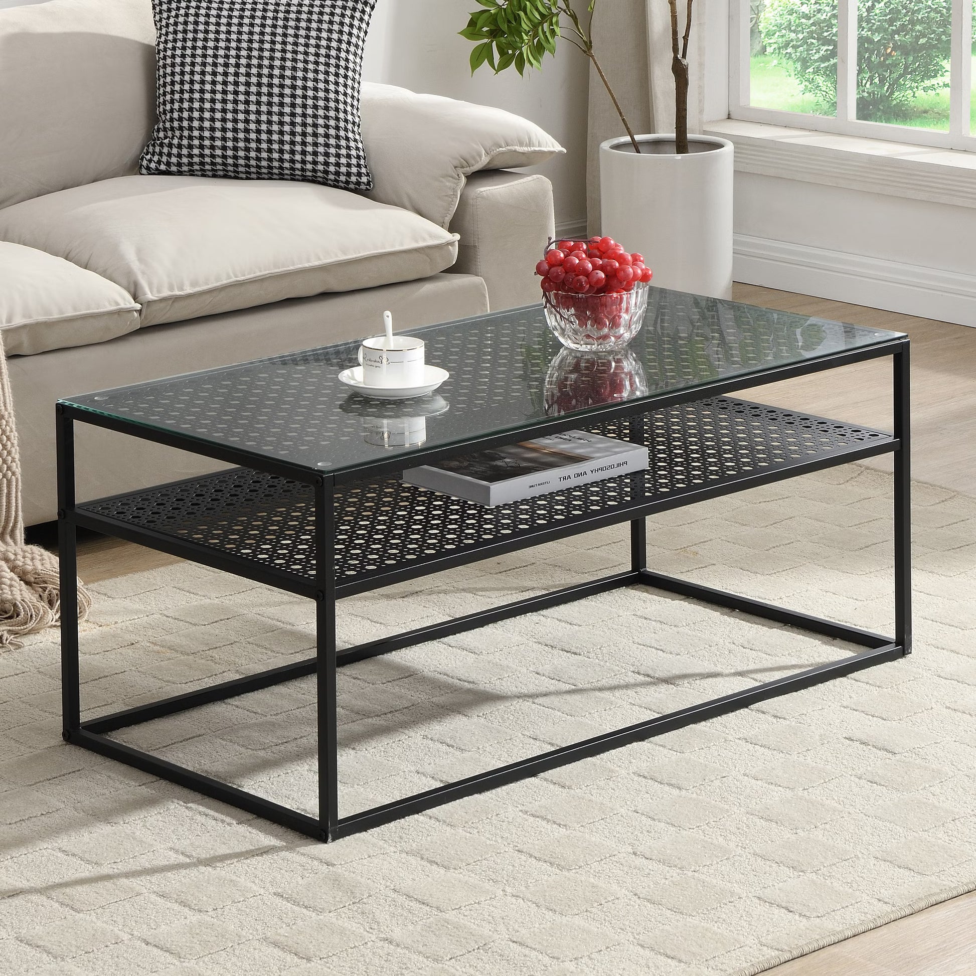 Nancy's Pralungo Salontafel - Koffietalel - Zwart / Glas - 100 x 50 x 45 cm