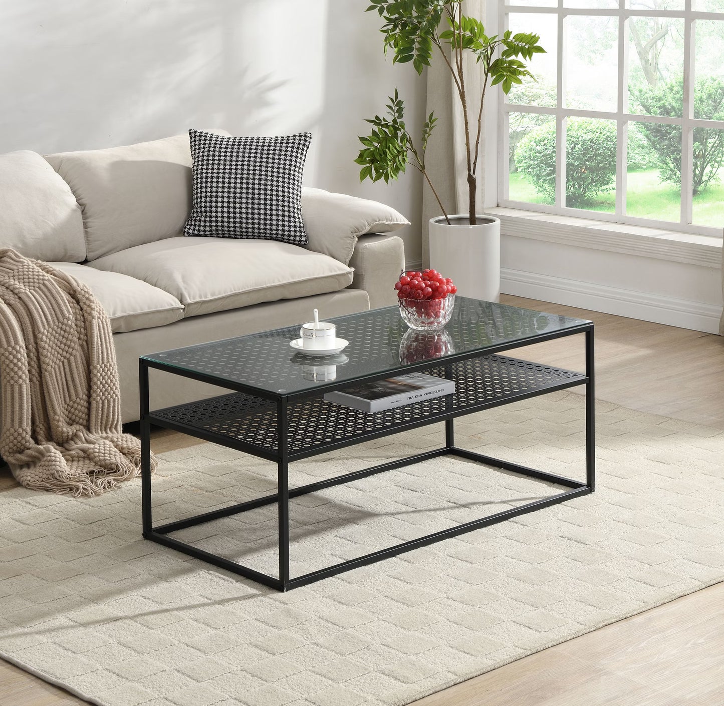 Nancy's Pralungo Salontafel - Koffietalel - Zwart / Glas - 100 x 50 x 45 cm