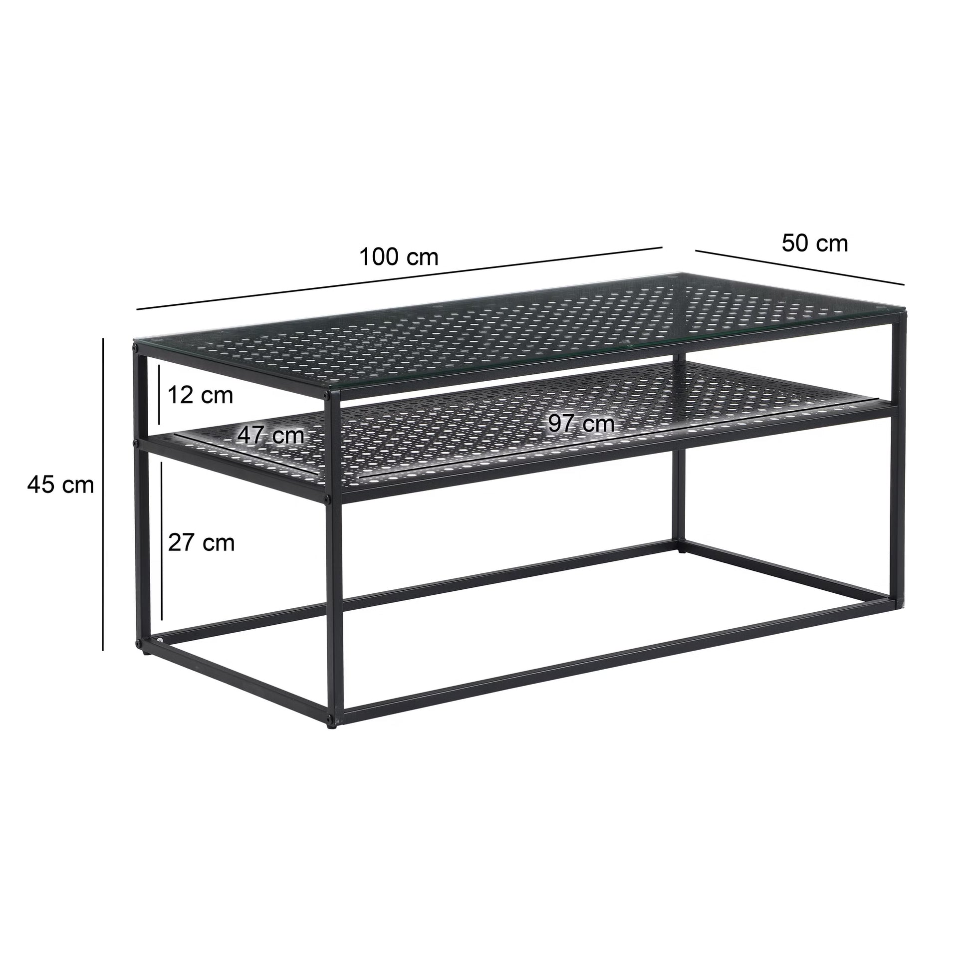 Nancy's Pralungo Salontafel - Koffietalel - Zwart / Glas - 100 x 50 x 45 cm