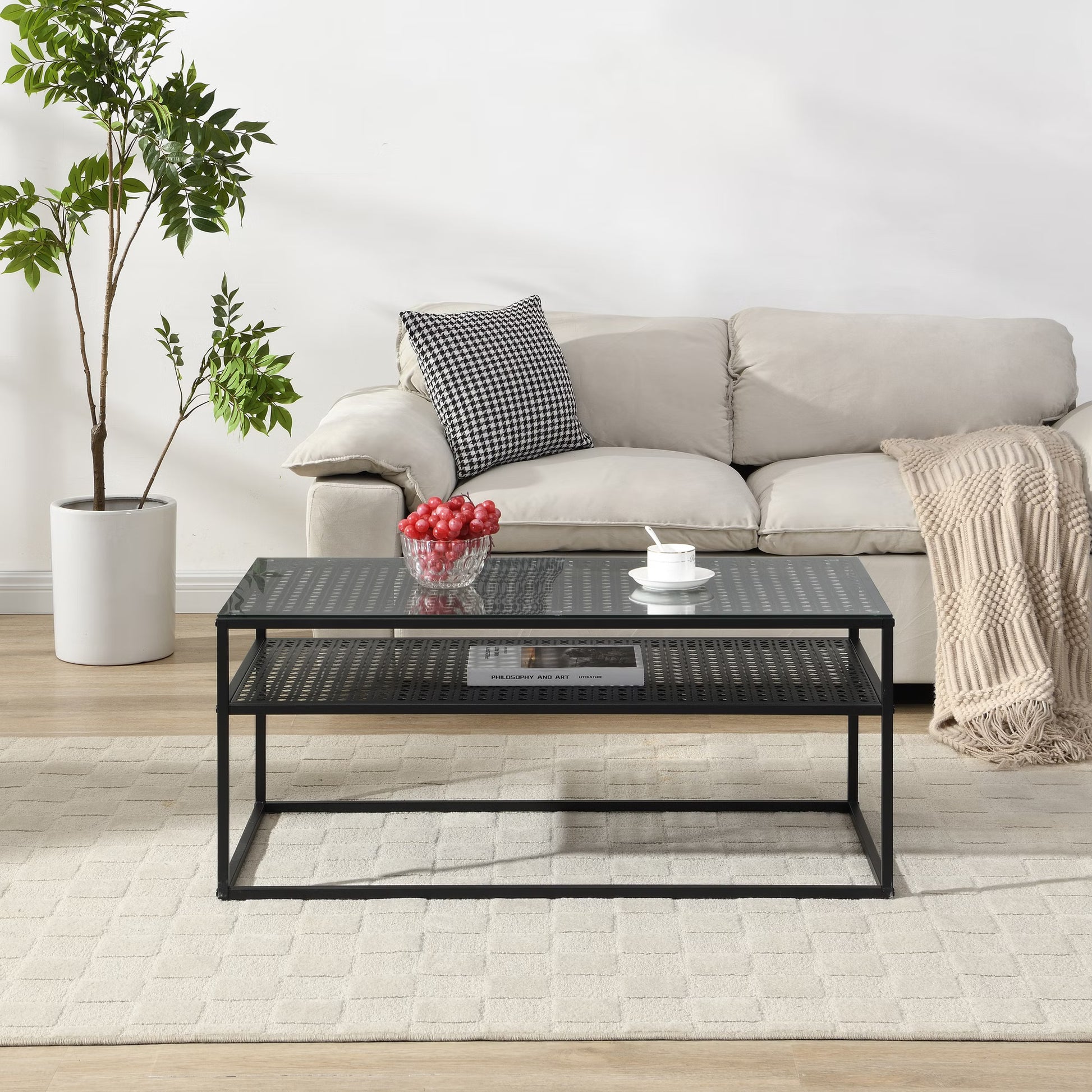 Nancy's Pralungo Salontafel - Koffietalel - Zwart / Glas - 100 x 50 x 45 cm