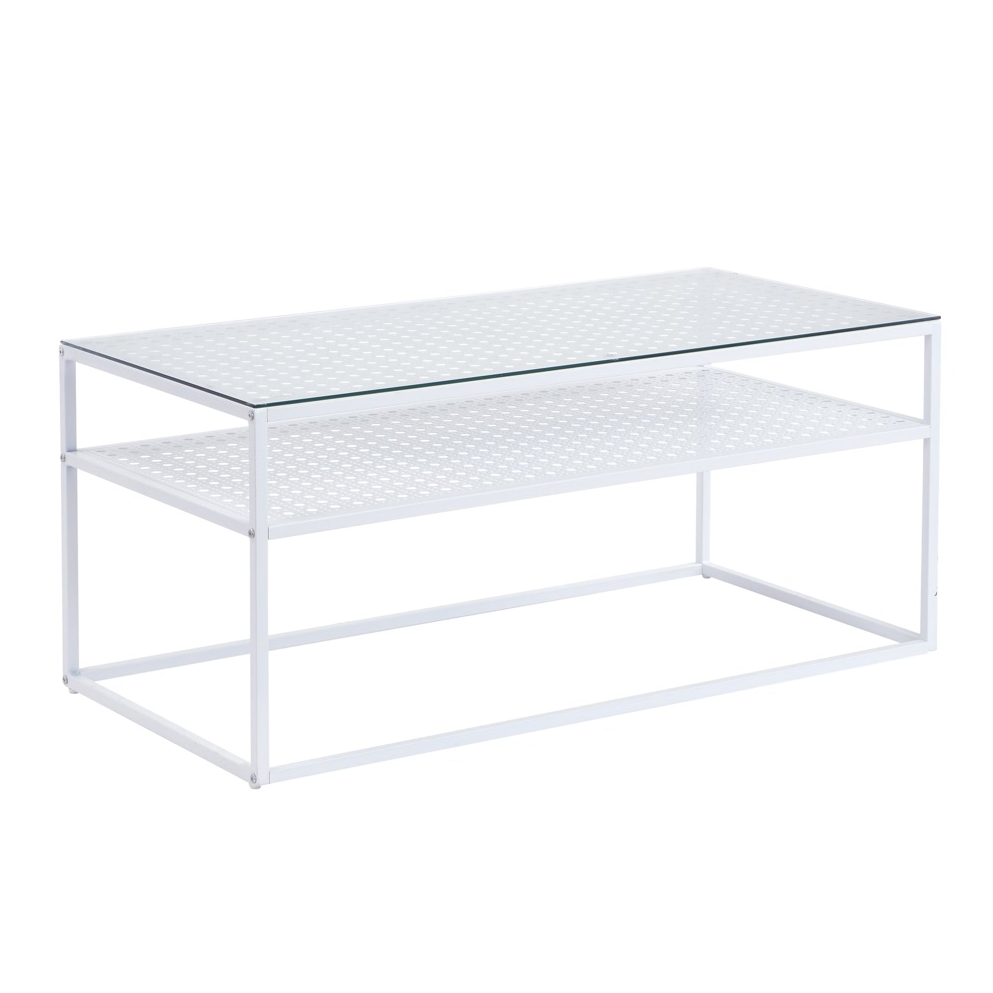 Nancy's Pralungo Salontafel - Koffietalel - Wit / Glas - 100 x 50 x 45 cm