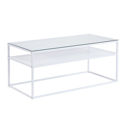 Nancy's Pralungo Salontafel - Koffietalel - Wit / Glas - 100 x 50 x 45 cm