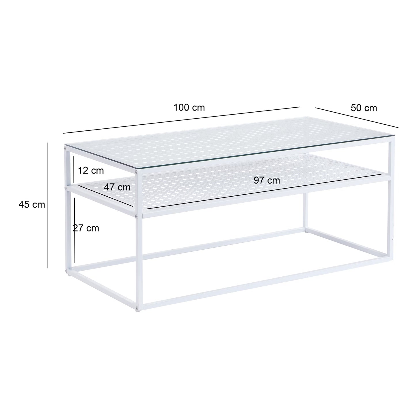 Nancy's Pralungo Salontafel - Koffietalel - Wit / Glas - 100 x 50 x 45 cm