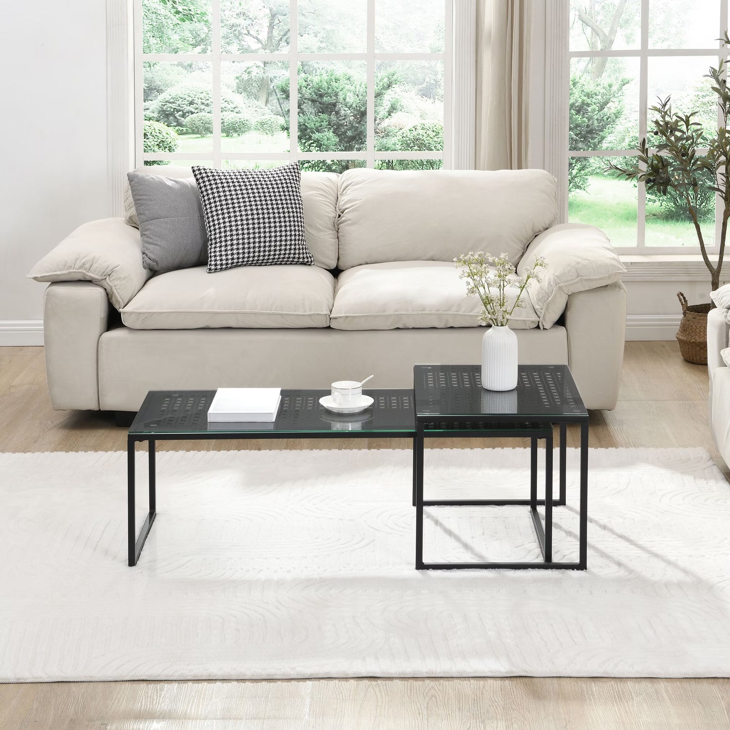 Nancy's Predazzo Salontafel Set - Koffietafels - Bijzettafels - Zwart - Glas / Staal