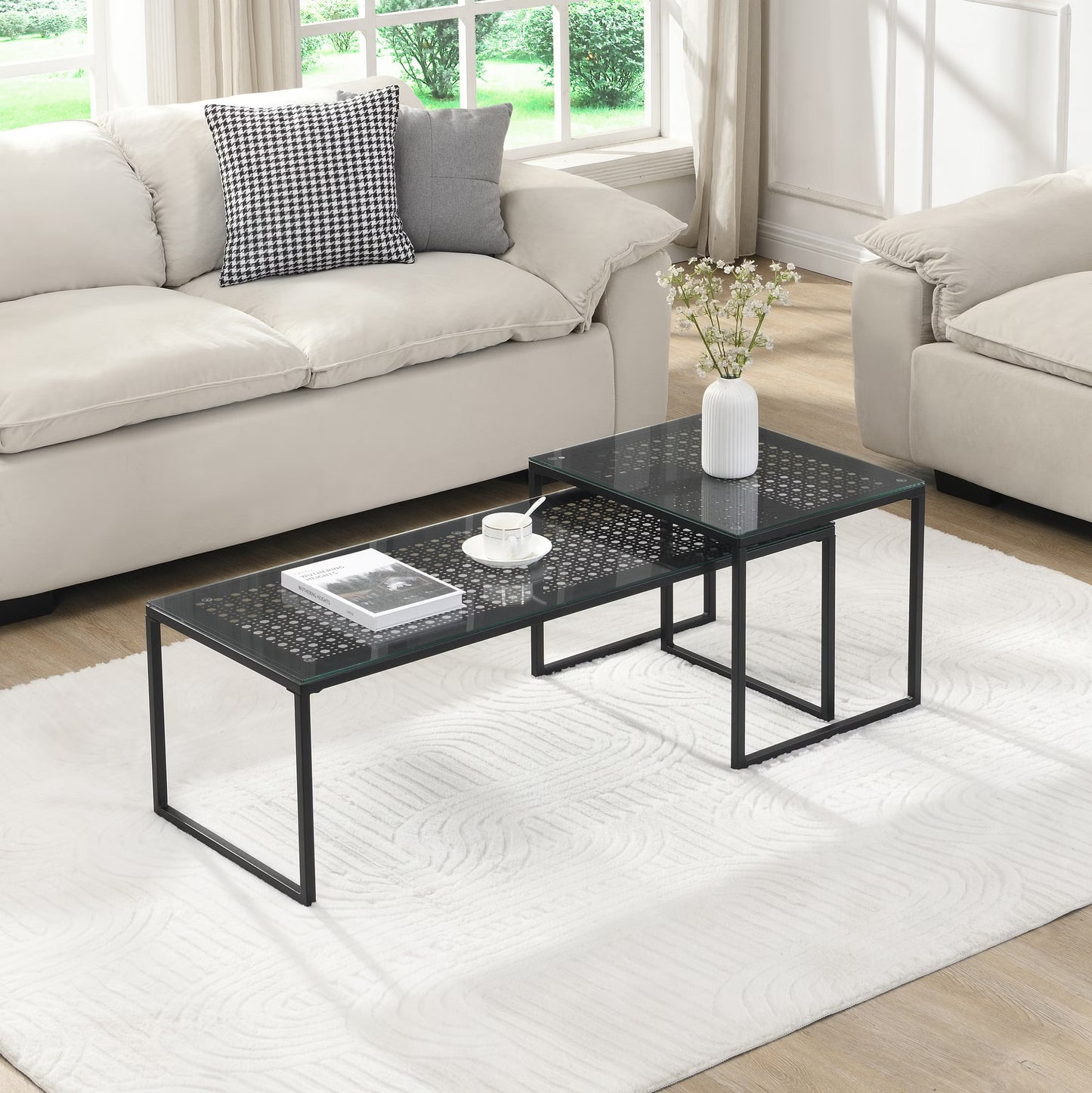 Nancy's Predazzo Salontafel Set - Koffietafels - Bijzettafels - Zwart - Glas / Staal