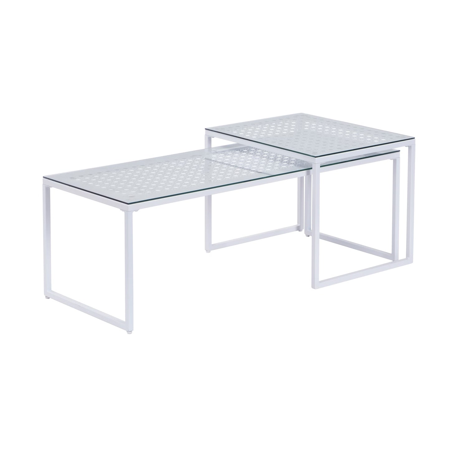 Nancy's Predazzo Salontafel Set - Koffietafels - Bijzettafels - Wit - Glas / Staal