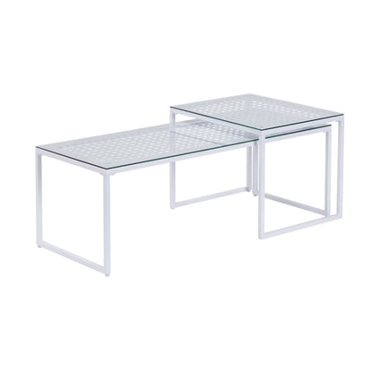 Nancy's Predazzo Salontafel Set - Koffietafels - Bijzettafels - Wit - Glas / Staal