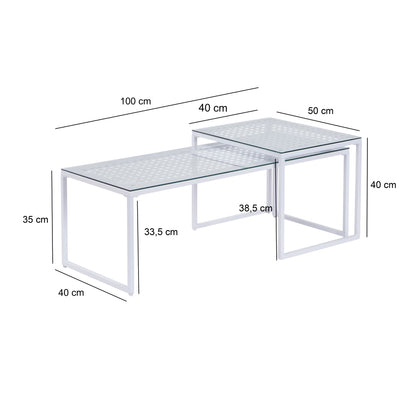 Nancy's Predazzo Salontafel Set - Koffietafels - Bijzettafels - Wit - Glas / Staal
