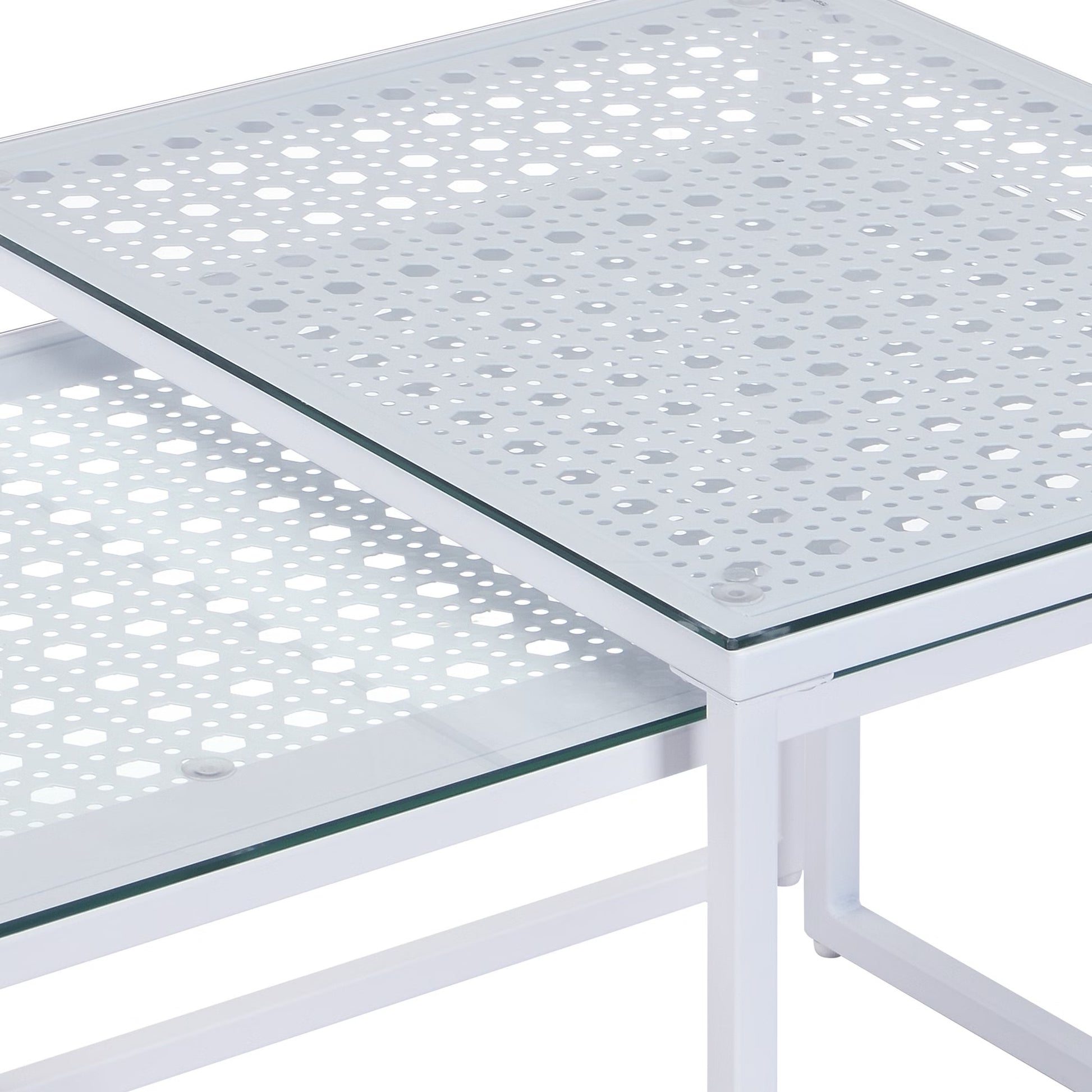 Nancy's Predazzo Salontafel Set - Koffietafels - Bijzettafels - Wit - Glas / Staal