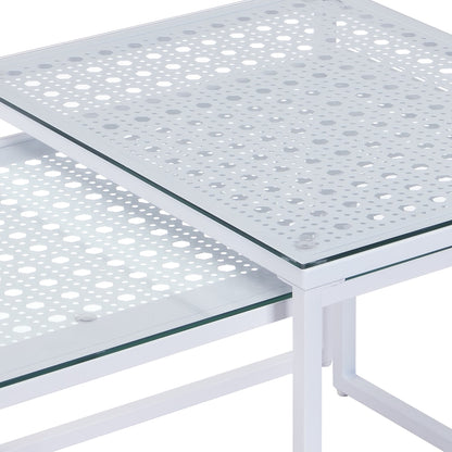 Nancy's Predazzo Salontafel Set - Koffietafels - Bijzettafels - Wit - Glas / Staal