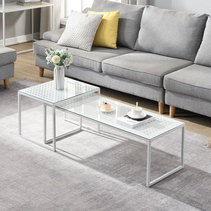 Nancy's Predazzo Salontafel Set - Koffietafels - Bijzettafels - Wit - Glas / Staal