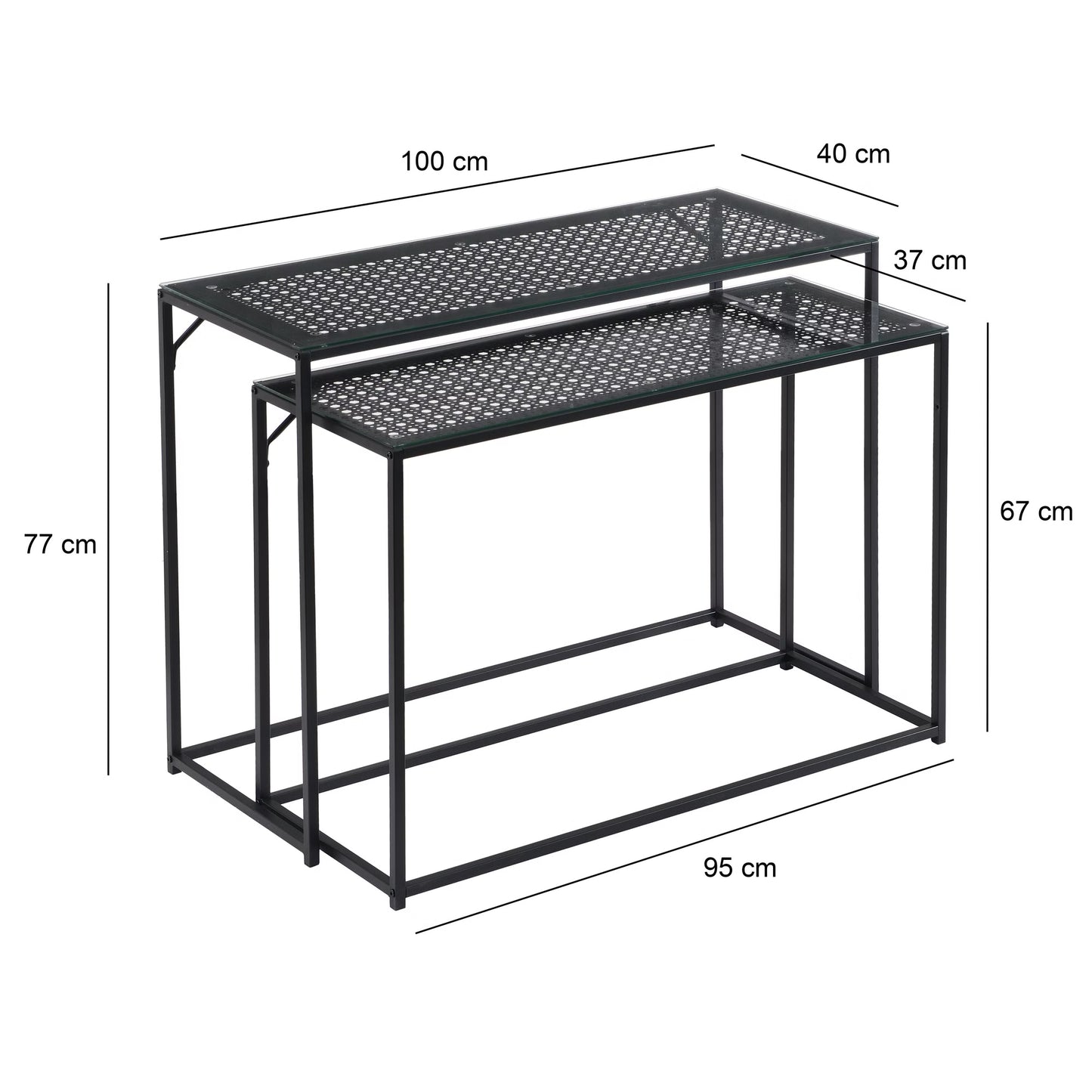 Nancy's Predoi Sidetables Set - Consoletafels - Haltafels - Set van 2 - Zwart - Staal / Glas
